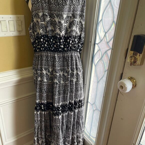 NWT Kaktus 100% Cotton Black and white print maxi dress short sleeves size large - Picture 7 of 9